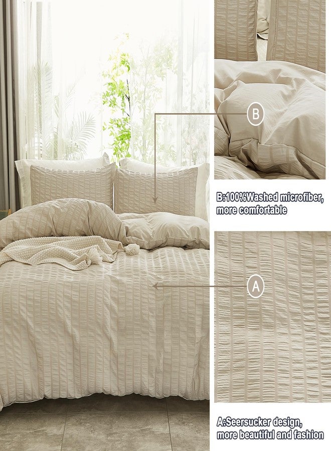 AveLom Beige Seersucker Duvet Cover Set King Size (104 x 90 inches), 3 Pieces (1 Duvet Cover + 2 Pillow Cases), Ultra Soft Washed Microfiber, Textured Duvet Cover with Zipper Closure, Corner Ties - Image 5
